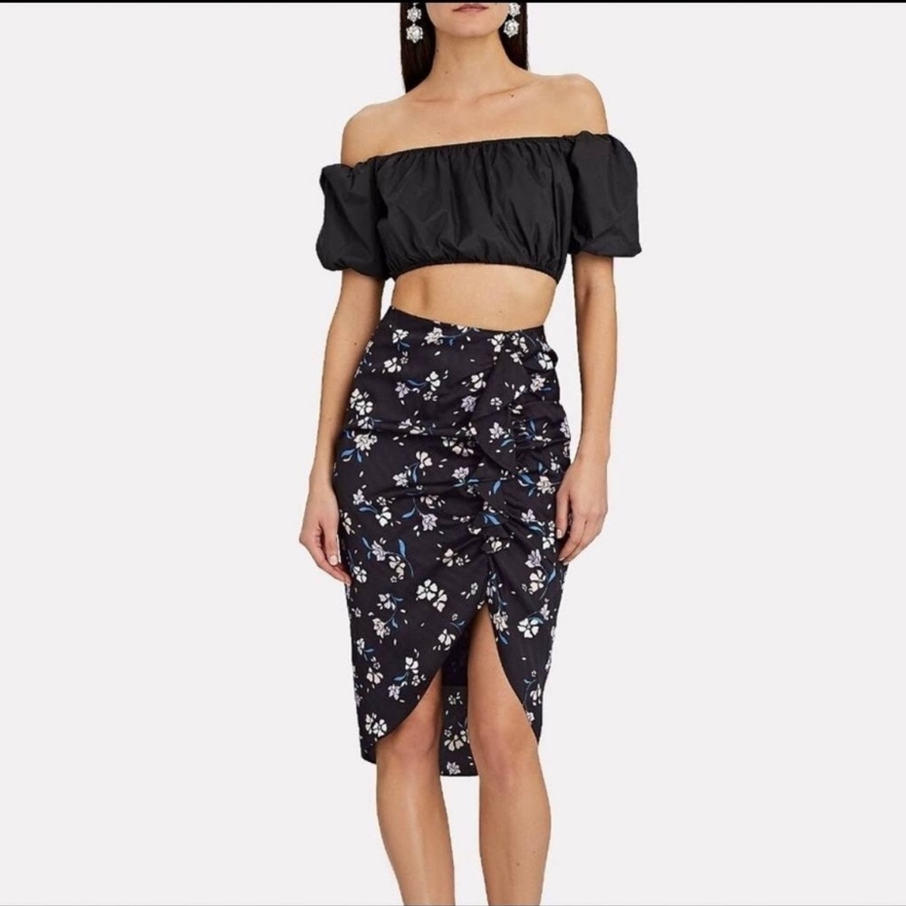 Veronica Beard Hazel Black Floral Ruched Ruffle Skirt Size 4